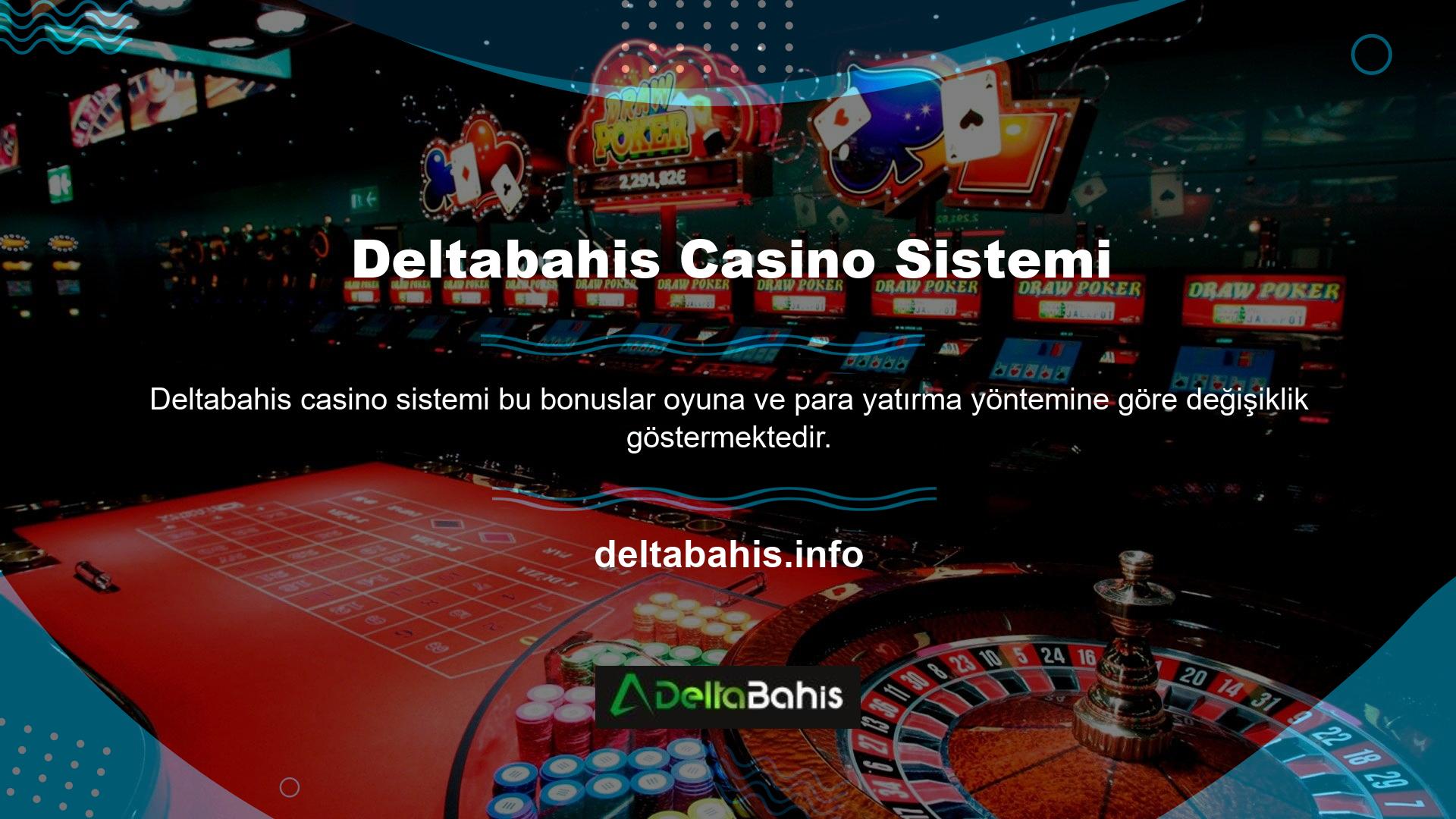 Deltabahis Casino sisteminin genel üyelik ve kayıt sürecine benzer şekilde, hemen hemen her bahis kategorisine özel bonuslar mevcut olup, her bonusun kendine has hüküm ve koşulları bulunmaktadır